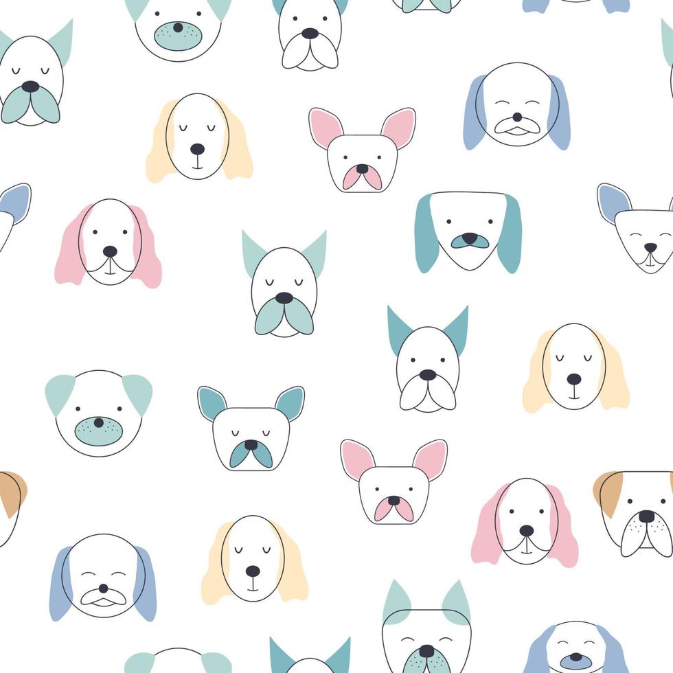 Seamless childish pattern with dog animal faces. Creative nursery background vector