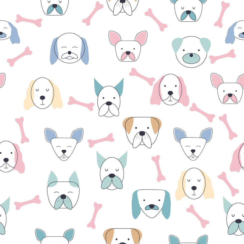 Seamless childish pattern with dog animal faces. Creative nursery background vector