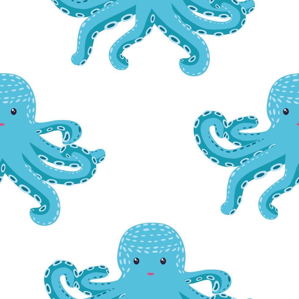 Seamless pattern with cute octopus, seaweed and pearl. Trendy nursery background vector