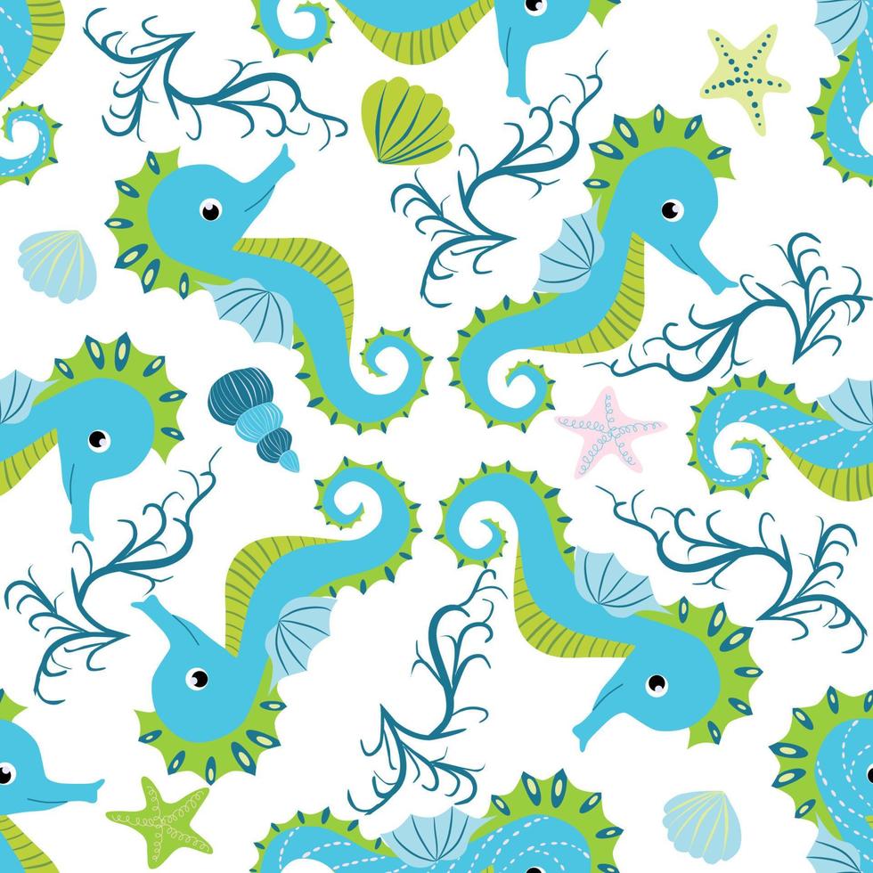 Seamless pattern with detailed transparent jellyfish. Childish seamless pattern with cute hand drawn fishes and jellyfishes in doodle style. Trendy nursery background vector