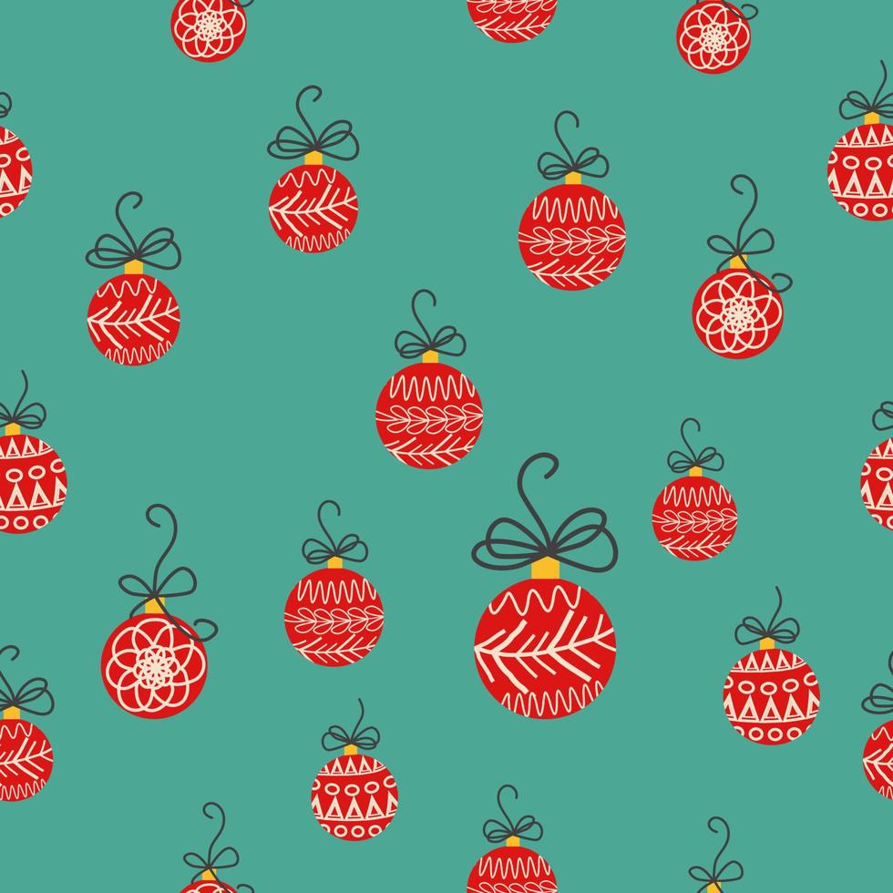 Hand drawn seamless pattern with cute hand drawn Christmas tree decorations, baubles. Repetitive New Year baubles print. vector