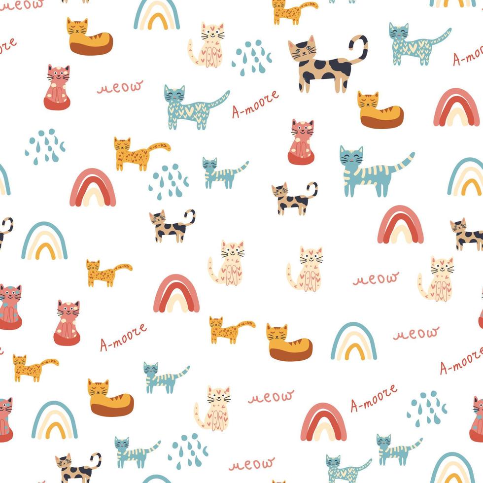 infantil de patrones sin fisuras con animales y arco iris. estampado textil pastel infantil vector