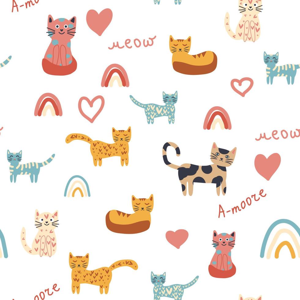 infantil de patrones sin fisuras con animales y arco iris. estampado textil pastel infantil vector