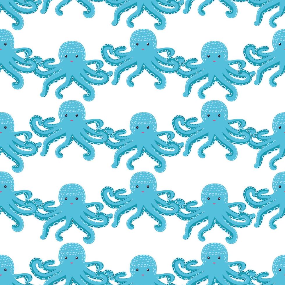Seamless pattern with cute octopus, seaweed and pearl. Trendy nursery background vector