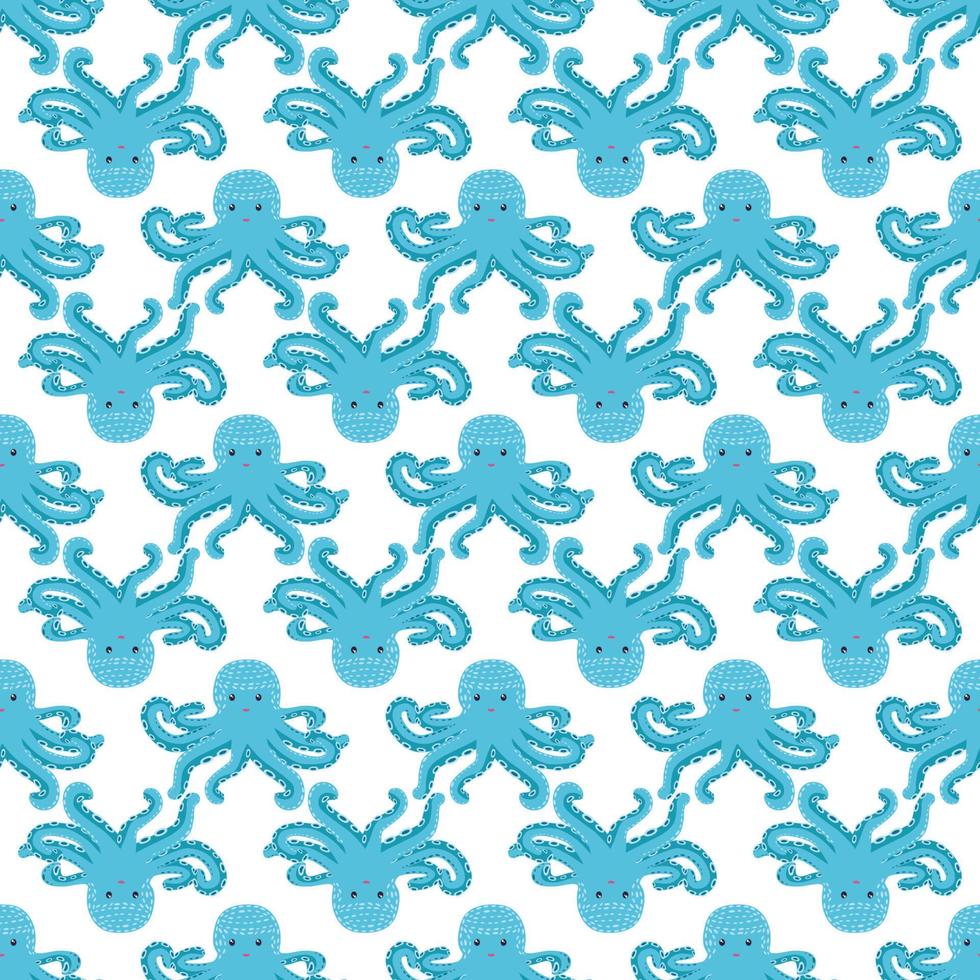 Seamless pattern with cute octopus, seaweed and pearl. Trendy nursery background vector