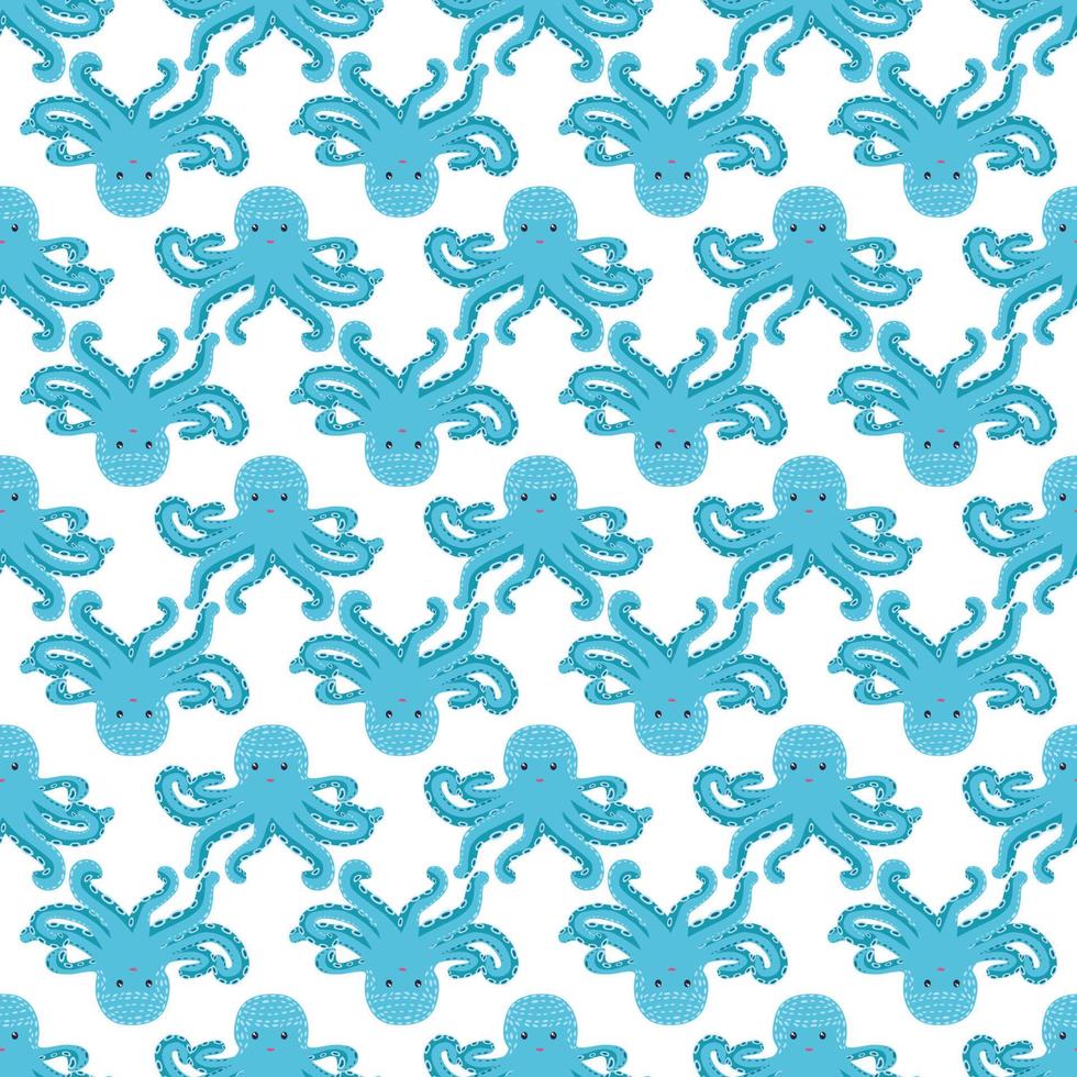 Seamless pattern with cute octopus, seaweed and pearl. Trendy nursery background vector