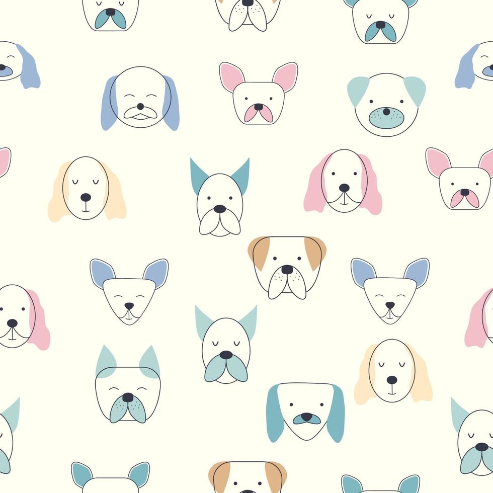 Seamless childish pattern with dog animal faces. Creative nursery background vector