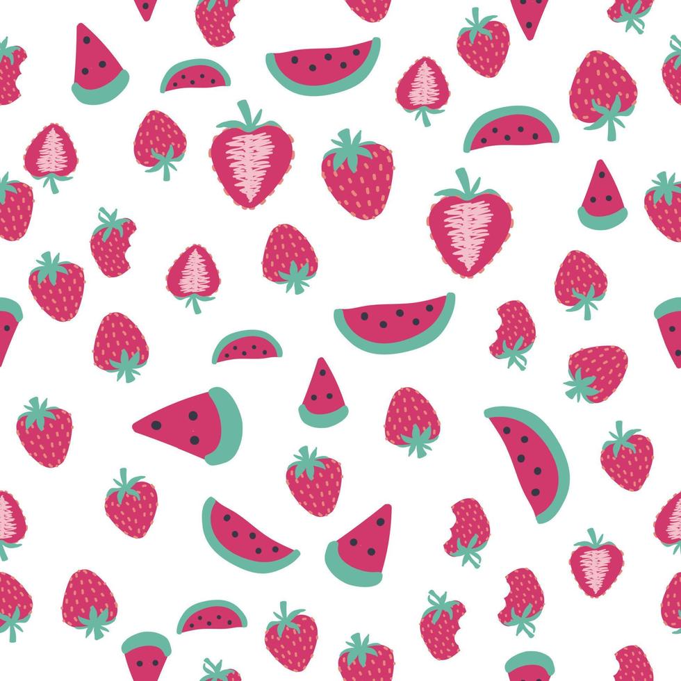 Seamless watermelon and strawberry pattern. vector