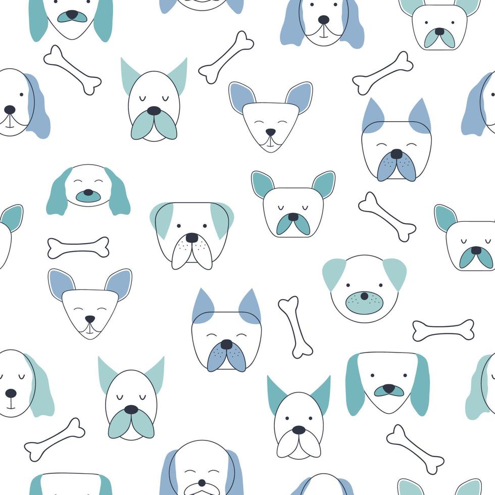 Seamless childish pattern with dog animal faces. Creative nursery background. Perfect for kids design, fabric vector