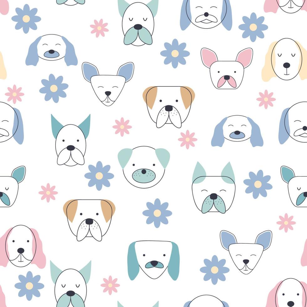 Seamless childish pattern with dog animal faces. Creative nursery background vector