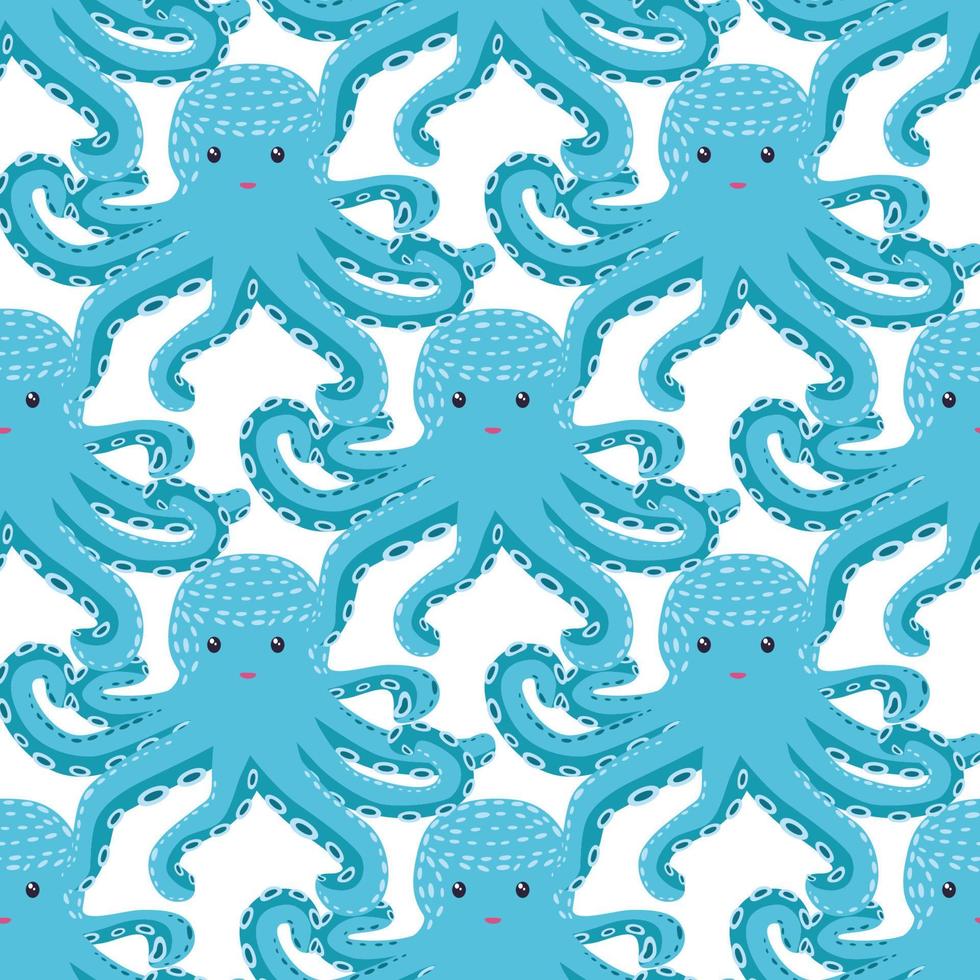 Seamless pattern with cute octopus, seaweed and pearl. Trendy nursery background vector