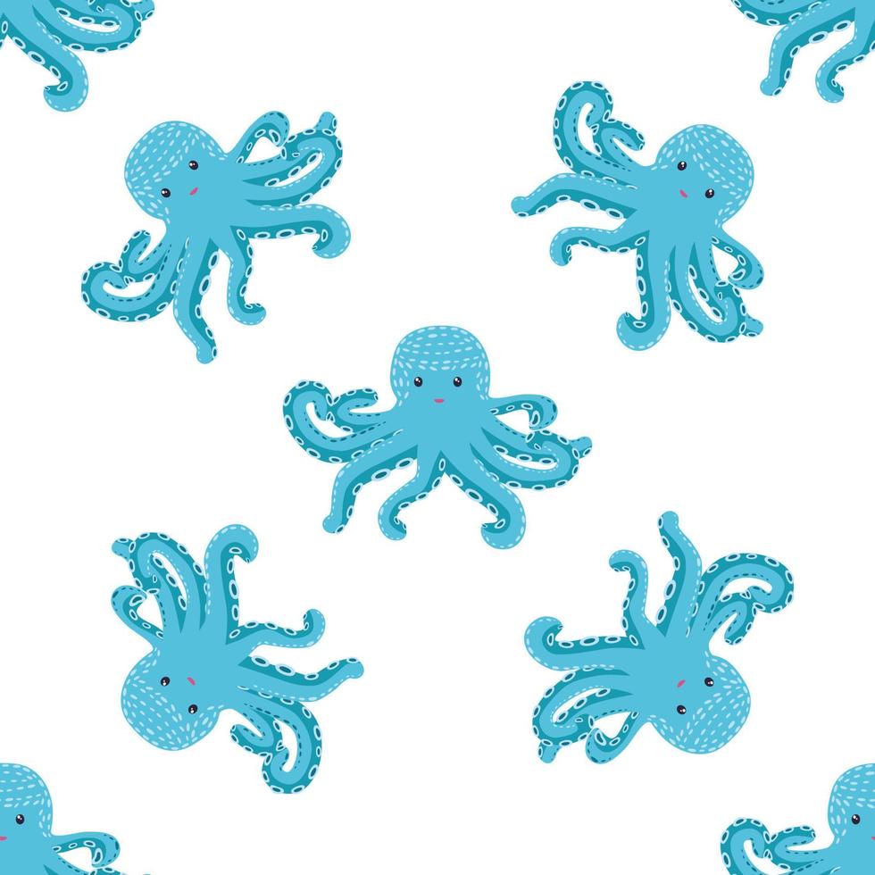 Seamless pattern with cute octopus, seaweed and pearl. Trendy nursery background vector