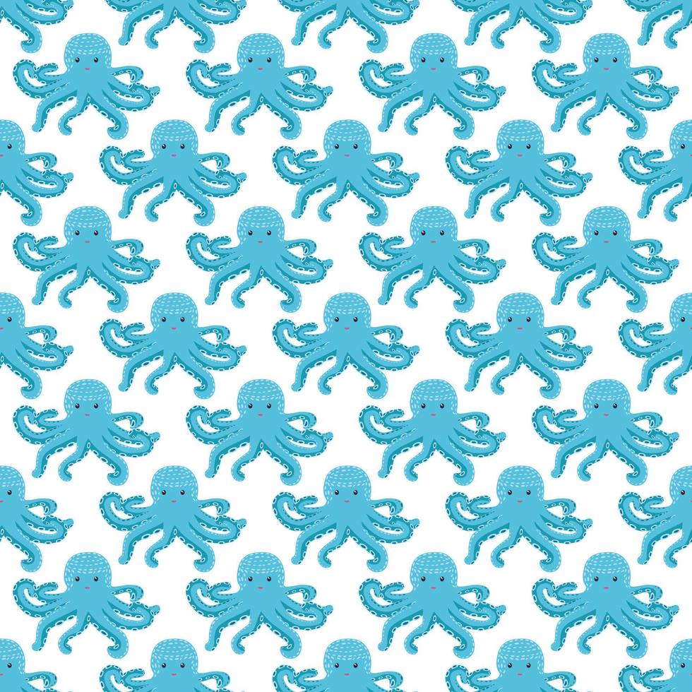 Seamless pattern with cute octopus, seaweed and pearl. Trendy nursery background vector