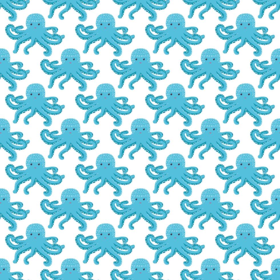 Seamless pattern with cute octopus, seaweed and pearl. Trendy nursery background vector