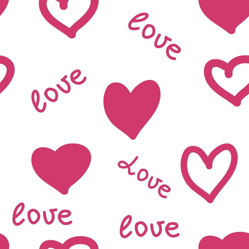 Seamless pattern with red hearts and the inscription love you. Decorative elements backdrop vector