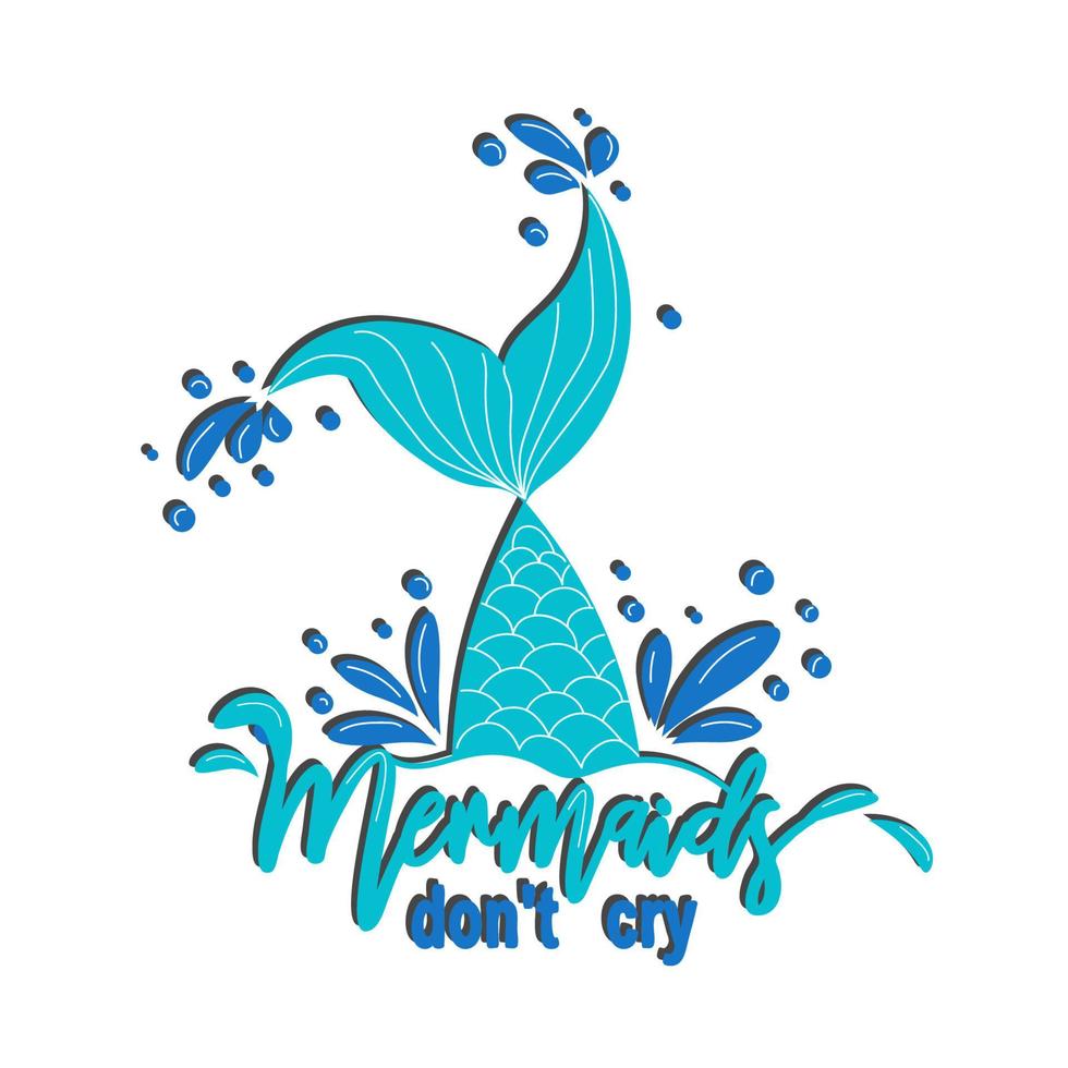 Mermaid card with hand drawn sea elements and lettering. Inspirational quote about the sea. Mythical vector