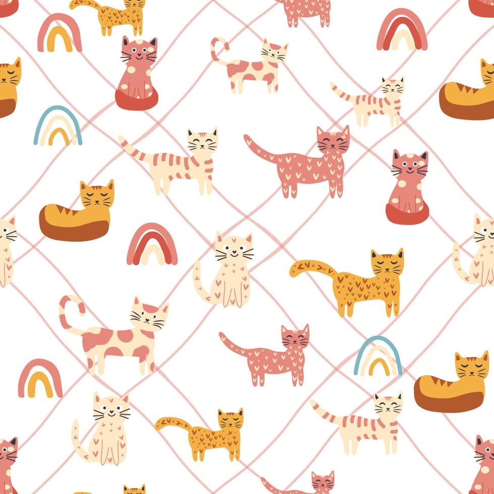 Childish seamless pattern with animals and rainbow. Kids pastel textile print vector