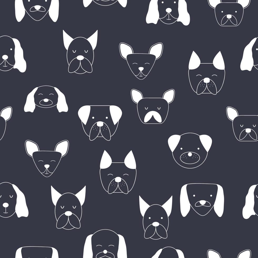 Seamless baby pattern with dog animal muzzles. Monochrome on a colored background. vector