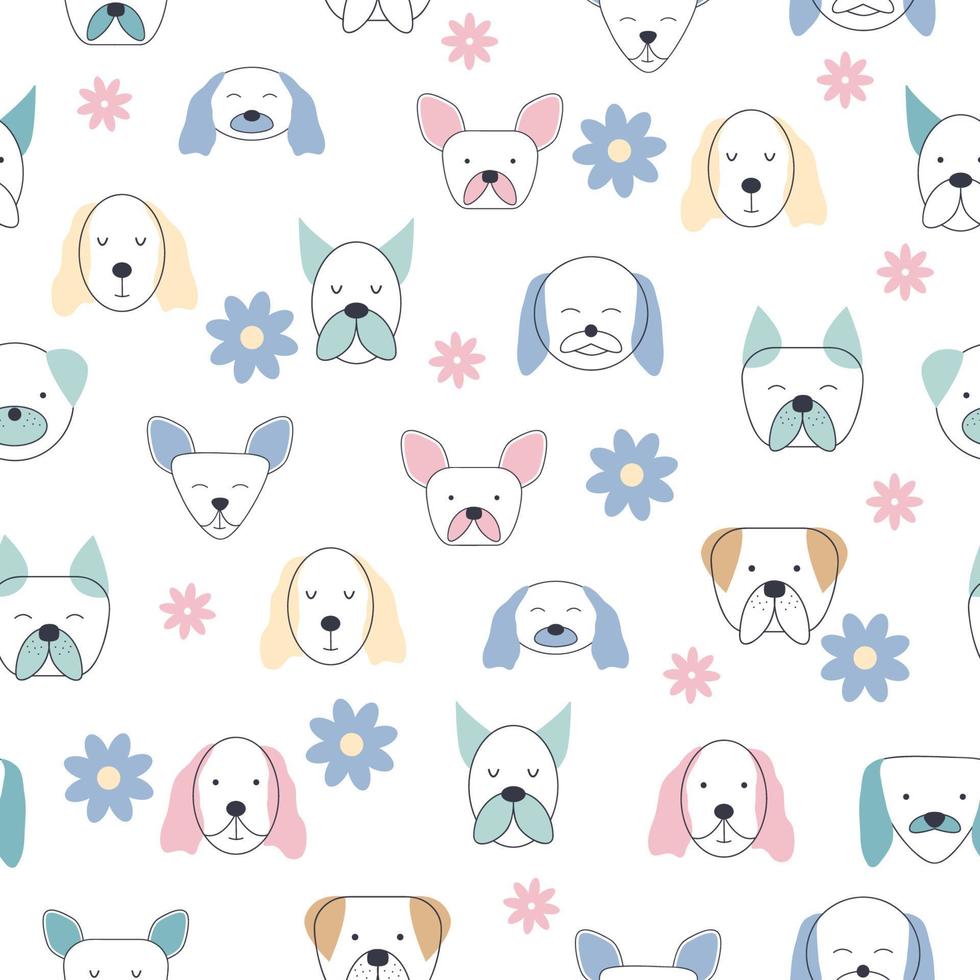 Seamless childish pattern with dog animal faces. Creative nursery background vector