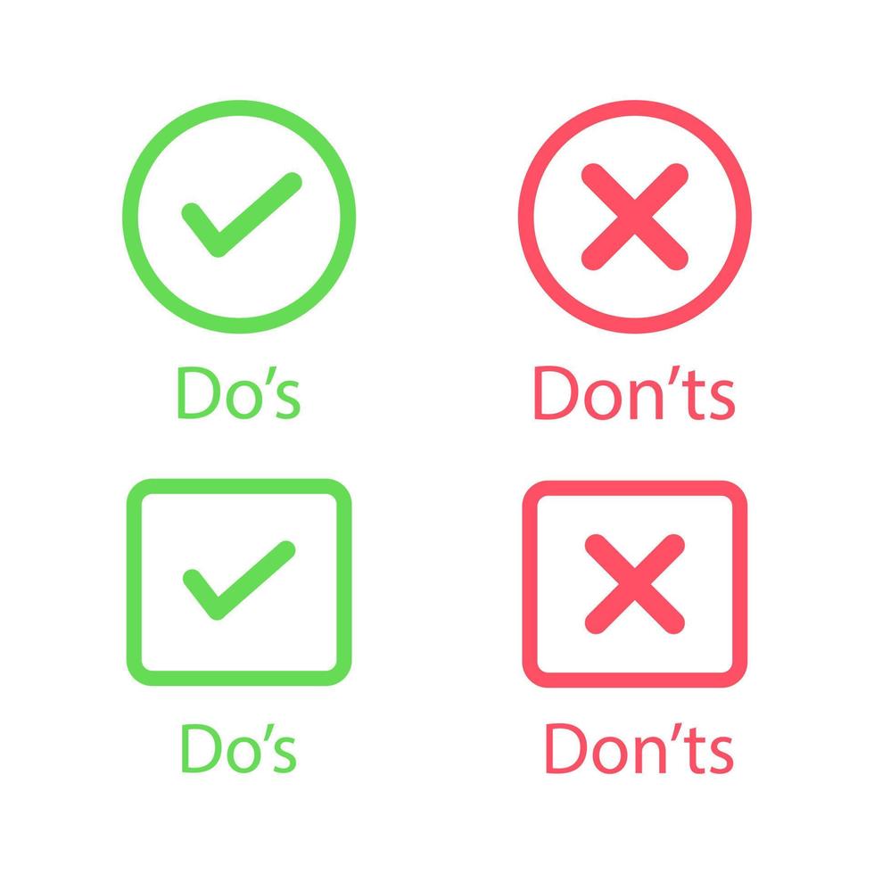 Green Tick and Red Cross with Do's and Don'ts. Vector stock illustration