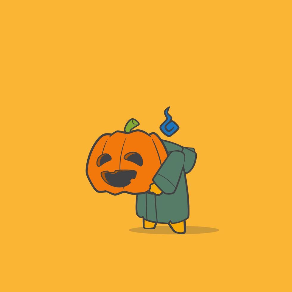 cabeza de calabaza de dibujos animados lindo con llamas vector