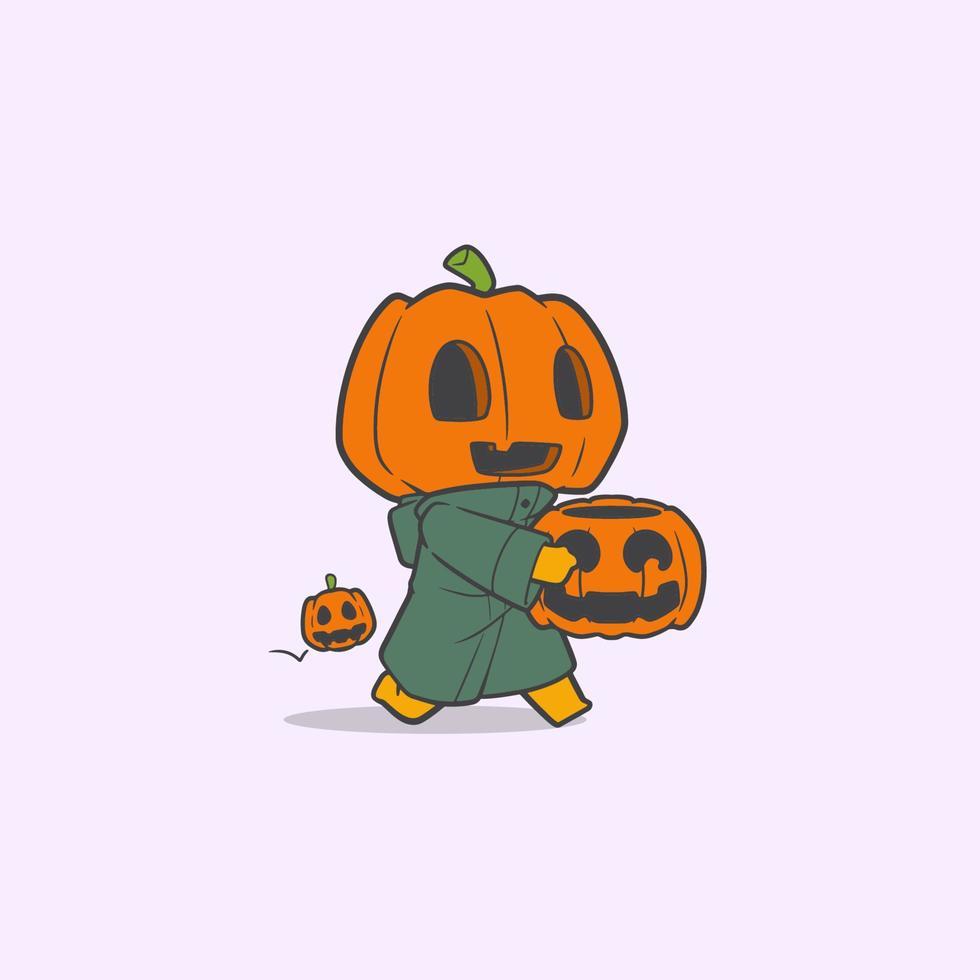 Creative Cartoon Pumpkin brings a spooky bucket vector