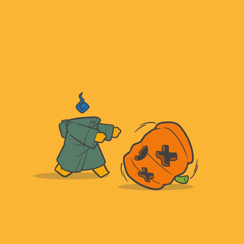graphic cartoon pumpkin chasing his head vector