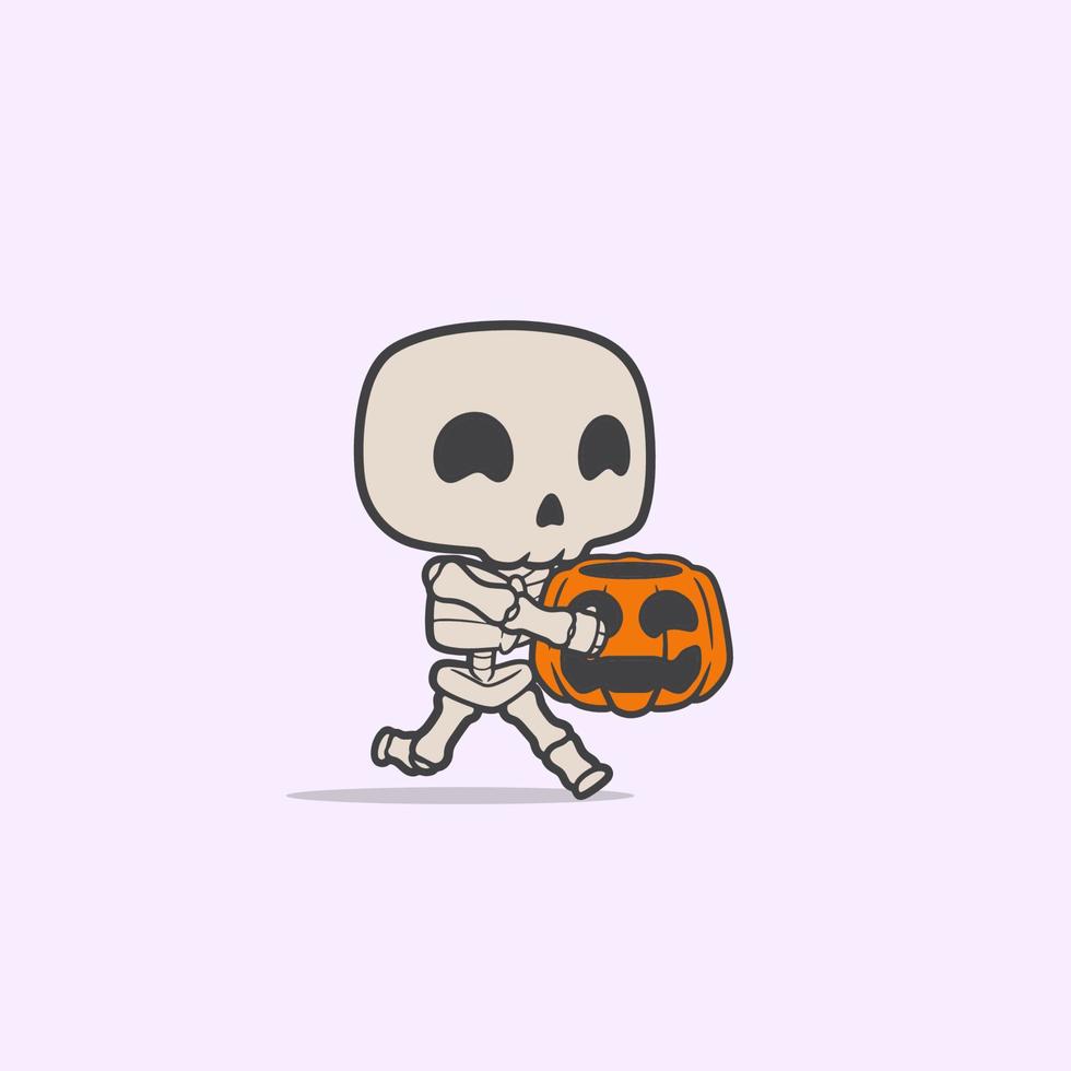 graphic character skeleton run brings a giant pumpkin vector