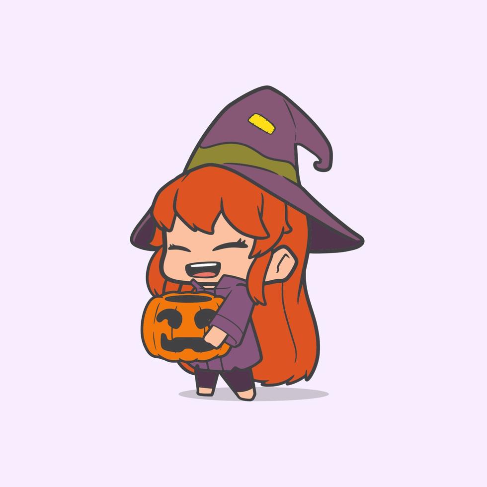 Graphics Cartoon Witching holding pumpkin a bucket vector