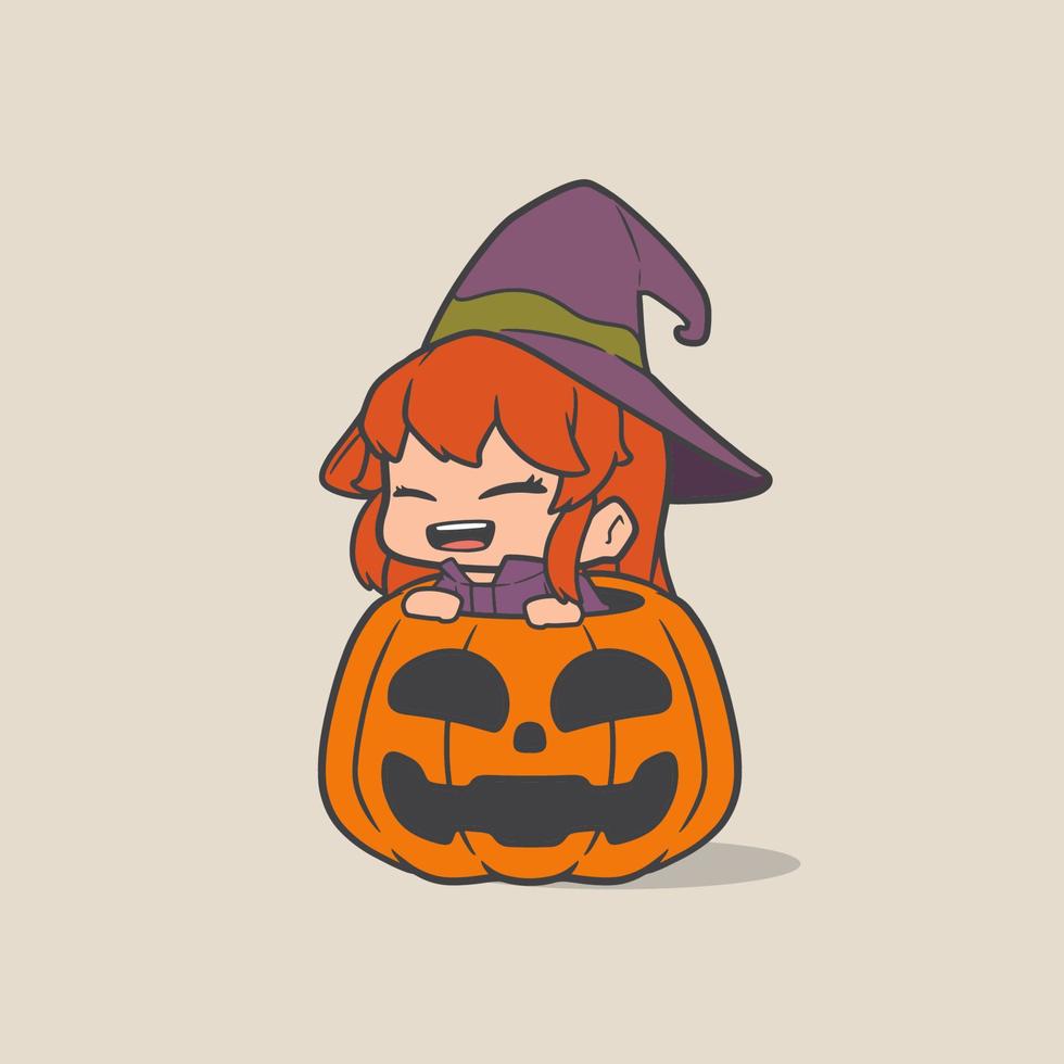 Graphic Cartoon witching on the giant pumpkin 12759262 Vector Art at ...