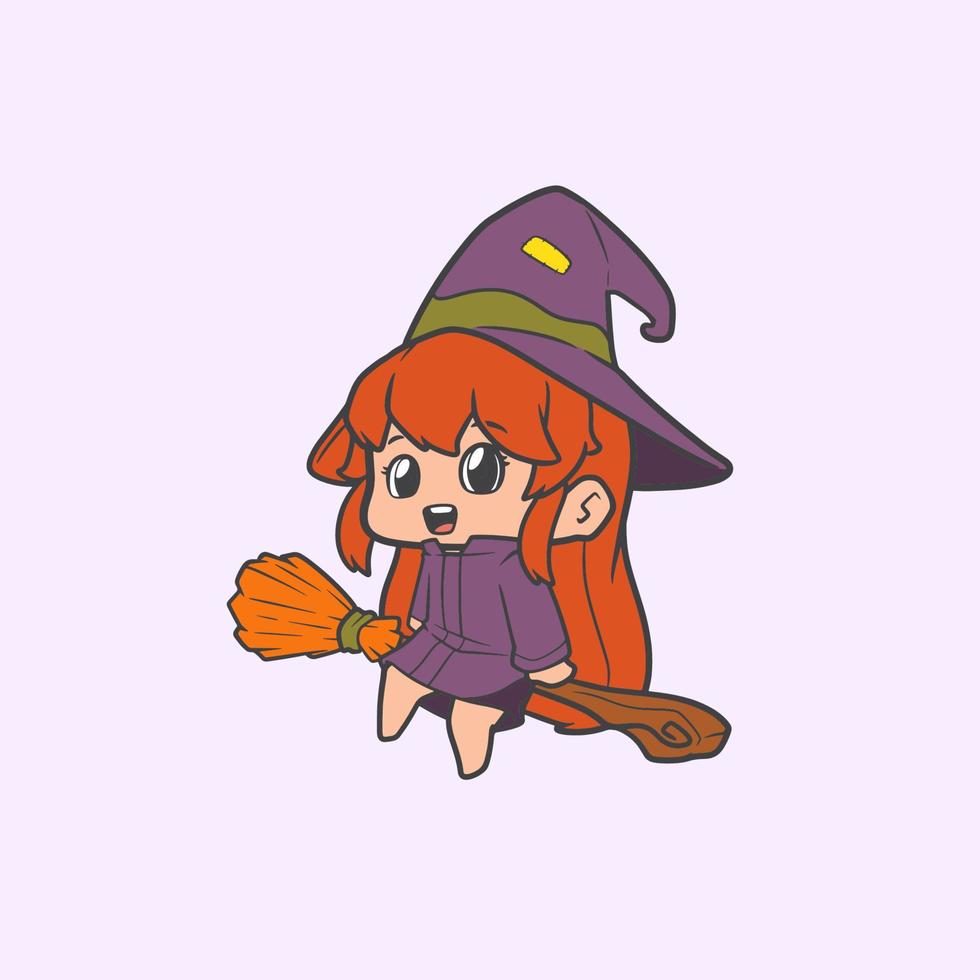 Graphic Witch Cartoon riding a flying broom vector