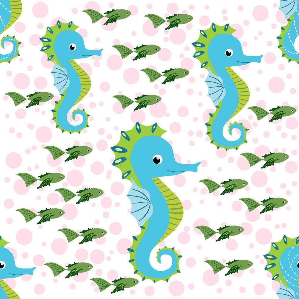 Seamless pattern with detailed transparent jellyfish. Childish seamless pattern with cute hand drawn fishes and jellyfishes in doodle style. Trendy nursery background vector
