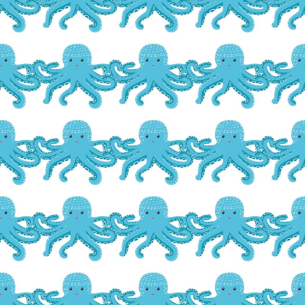 Seamless pattern with cute octopus, seaweed and pearl. Trendy nursery background vector