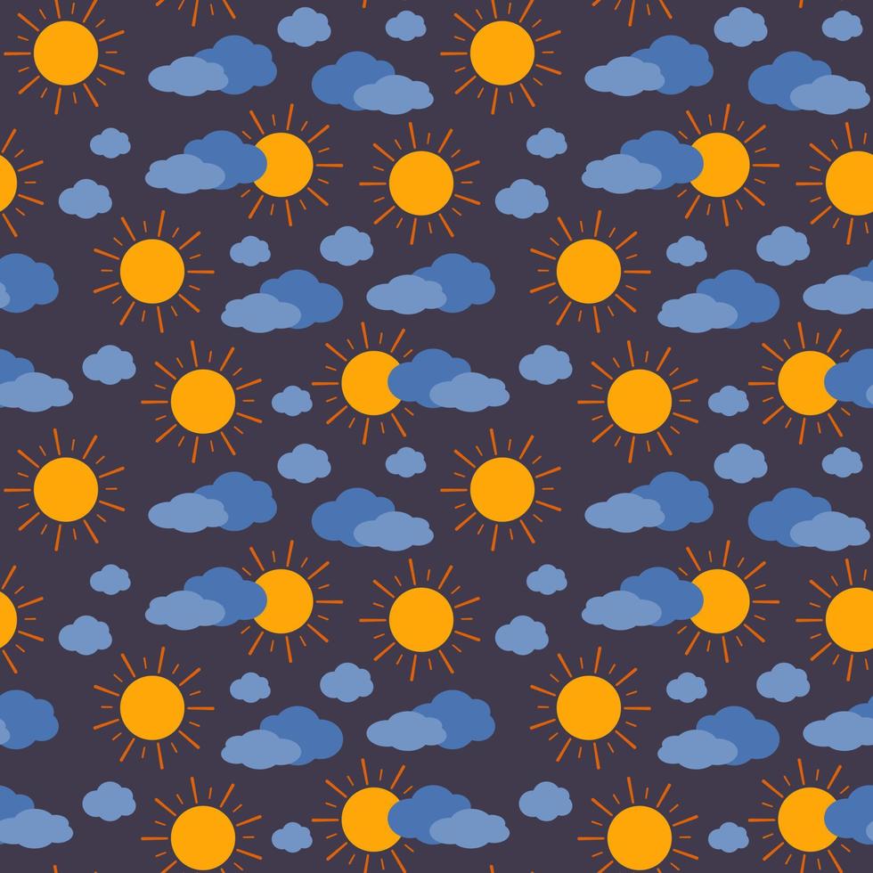 Cute simple seamless pattern with sun and cloud. Children print for textiles, wrapping paper and design. Vector flat illustration