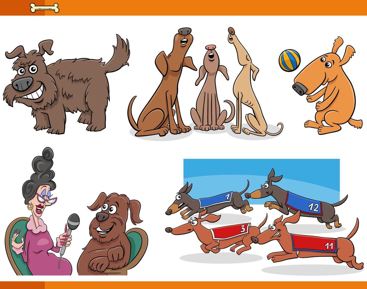 cartoon dogs and puppies animal characters set vector