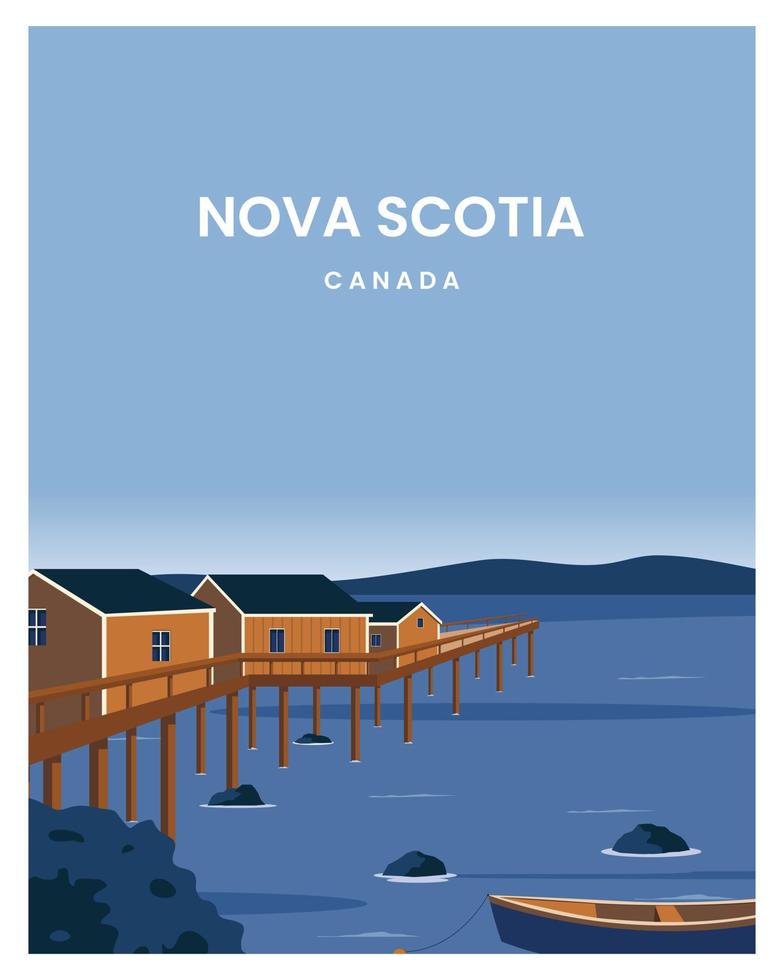 Nova Scotia landscape background. Travel to Nova Scotia Canada. cartoon vector illustration with colored style