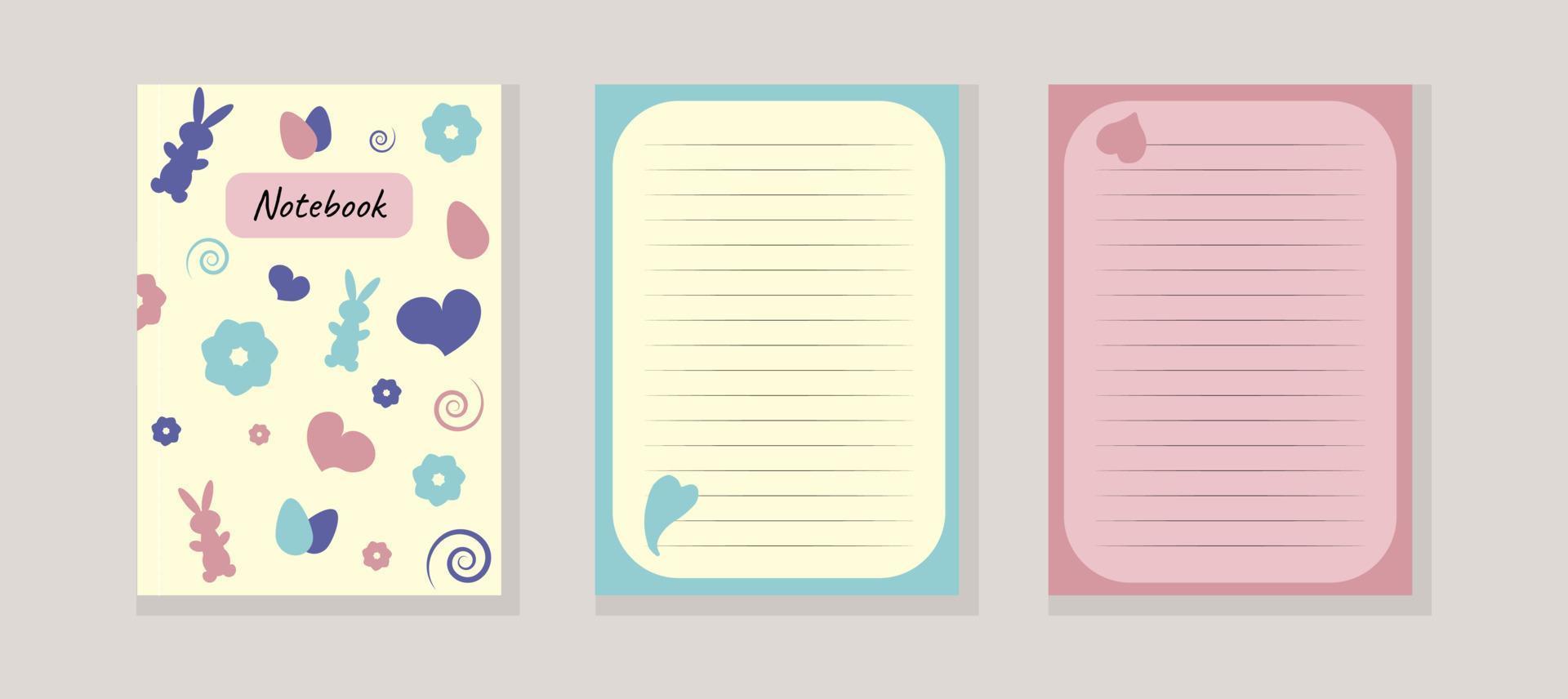 conjunto cubre cuaderno colorido cuaderno con corazón y elementos de pascua ilustración vectorial vector