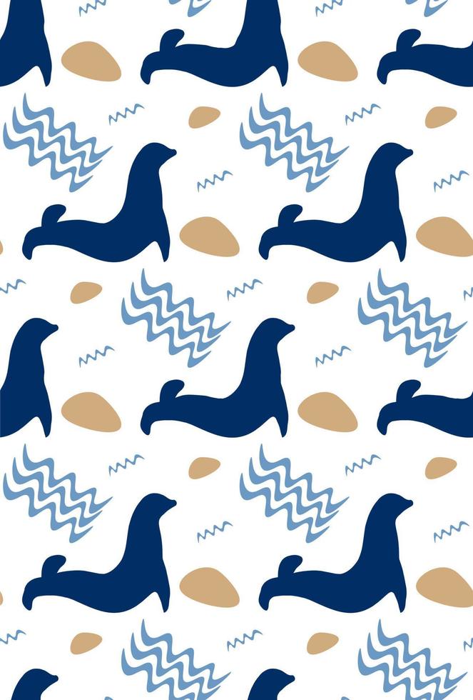 children blue pattern fur seal wave vector image kids