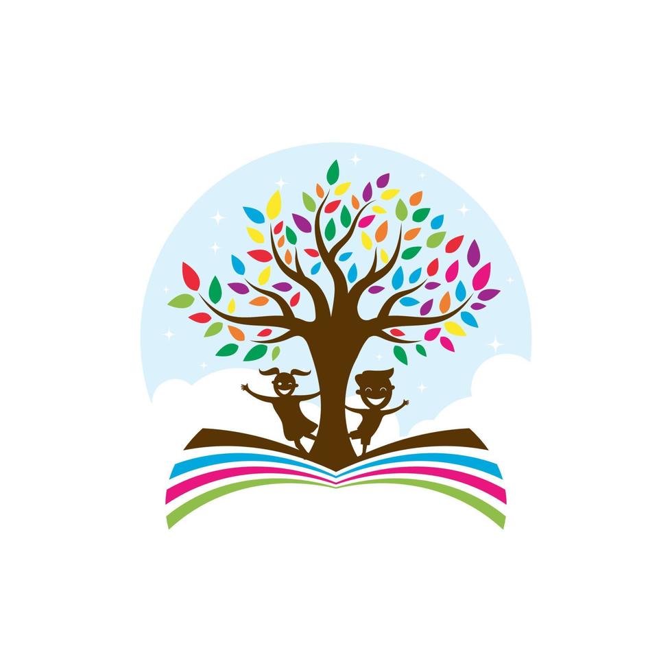 niños árbol logo vector icono diseño ilustración