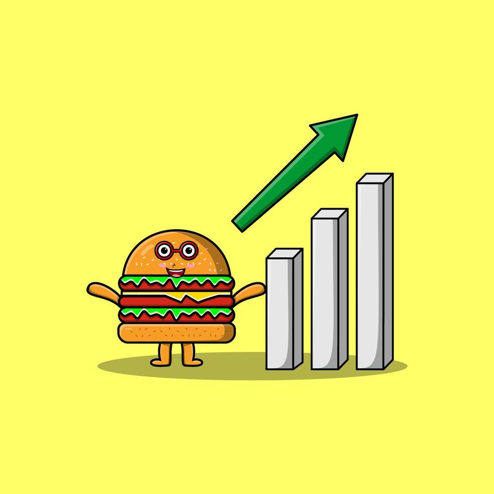 cute cartoon Burger with rising sign graphic vector