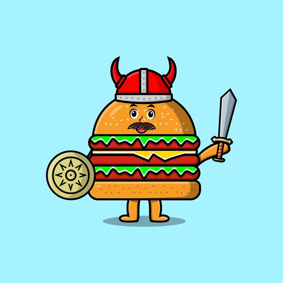 cartoon character Burger viking pirate holding ax vector