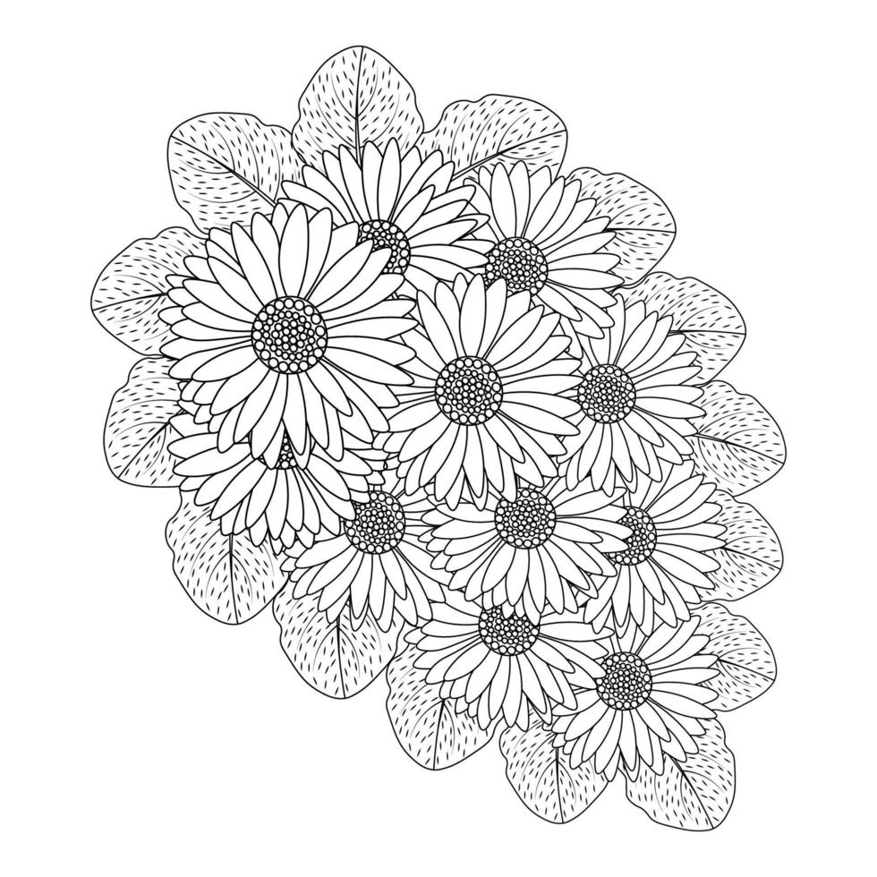 chamomile and daisy flower coloring page design with detailed line art vector graphic