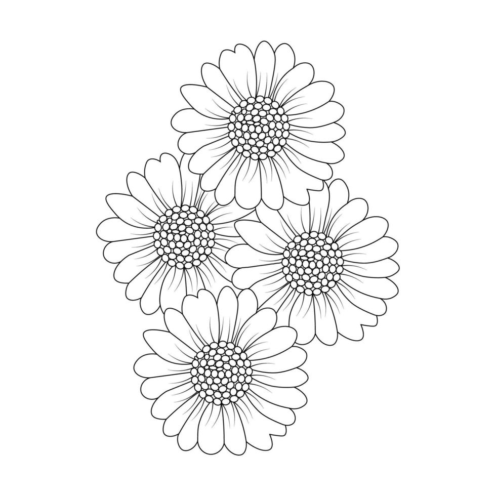 chamomile and daisy flower coloring page design with detailed line art vector graphic