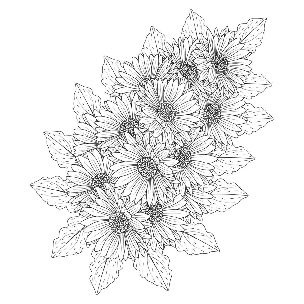 chamomile and daisy flower coloring page design with detailed line art vector graphic