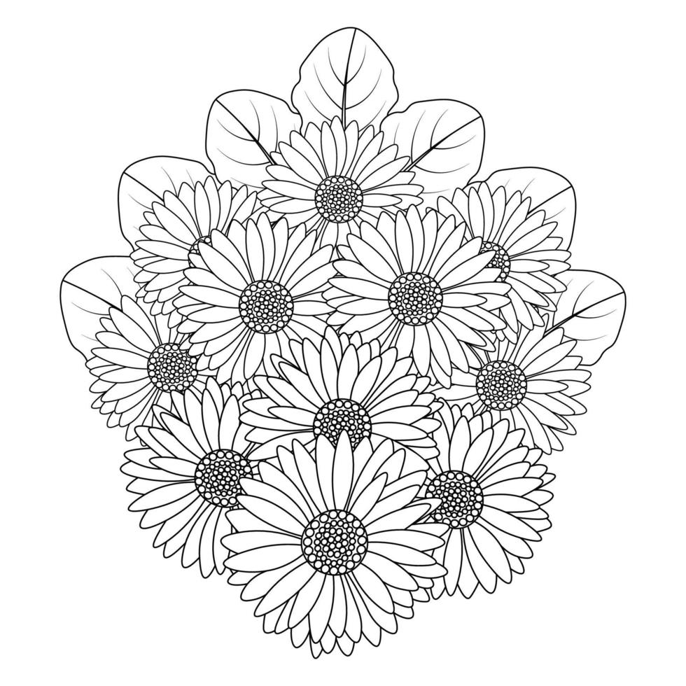 chamomile and daisy flower coloring page design with detailed line art vector graphic