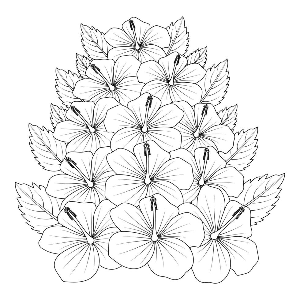 rose of sharon flower coloring page illustration with line art stroke of black and white hand drawn vector
