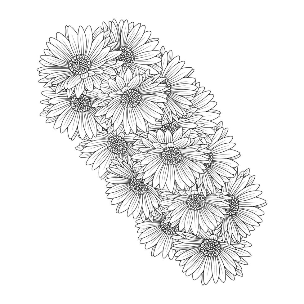 chamomile and daisy flower coloring page design with detailed line art vector graphic