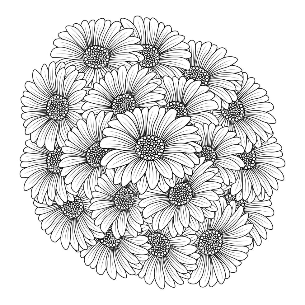 chamomile and daisy flower coloring page design with detailed line art vector graphic