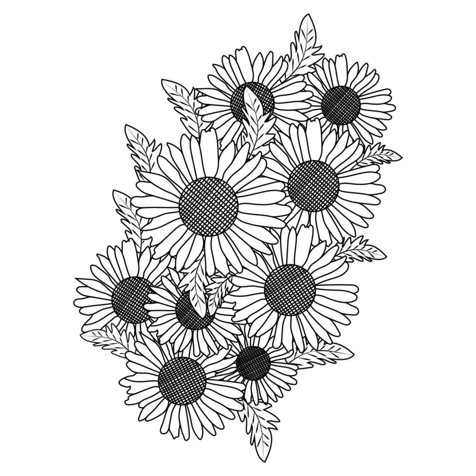 chamomile and daisy flower coloring page design with detailed line art vector graphic