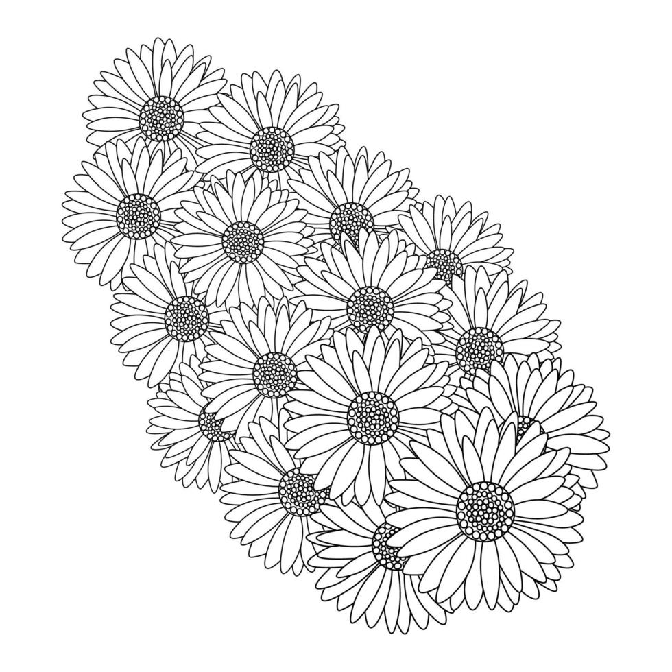 chamomile and daisy flower coloring page design with detailed line art vector graphic